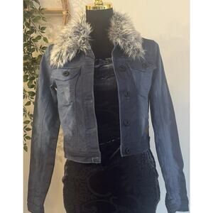 A. Toziano Jacket Fur Collar Vintage Cropped Distressed Y2k Streetwear Faux Fur